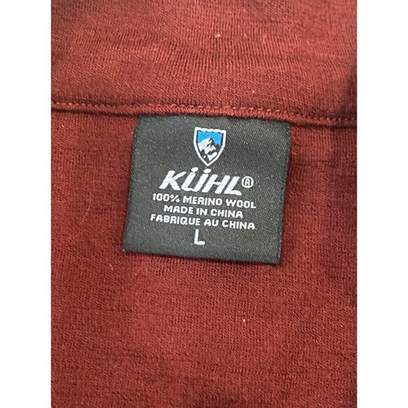 KUHL TEAM 1/4 ZIP LARGE PULLOVER 100% MERINO WOOL SWEATER KNIT RED THUMBHOLE - Picture 4 of 12